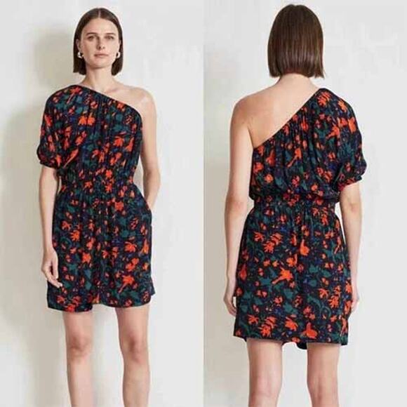 NWT Apiece Apart Palma One Shoulder Puff Sleeve Floral Mini...